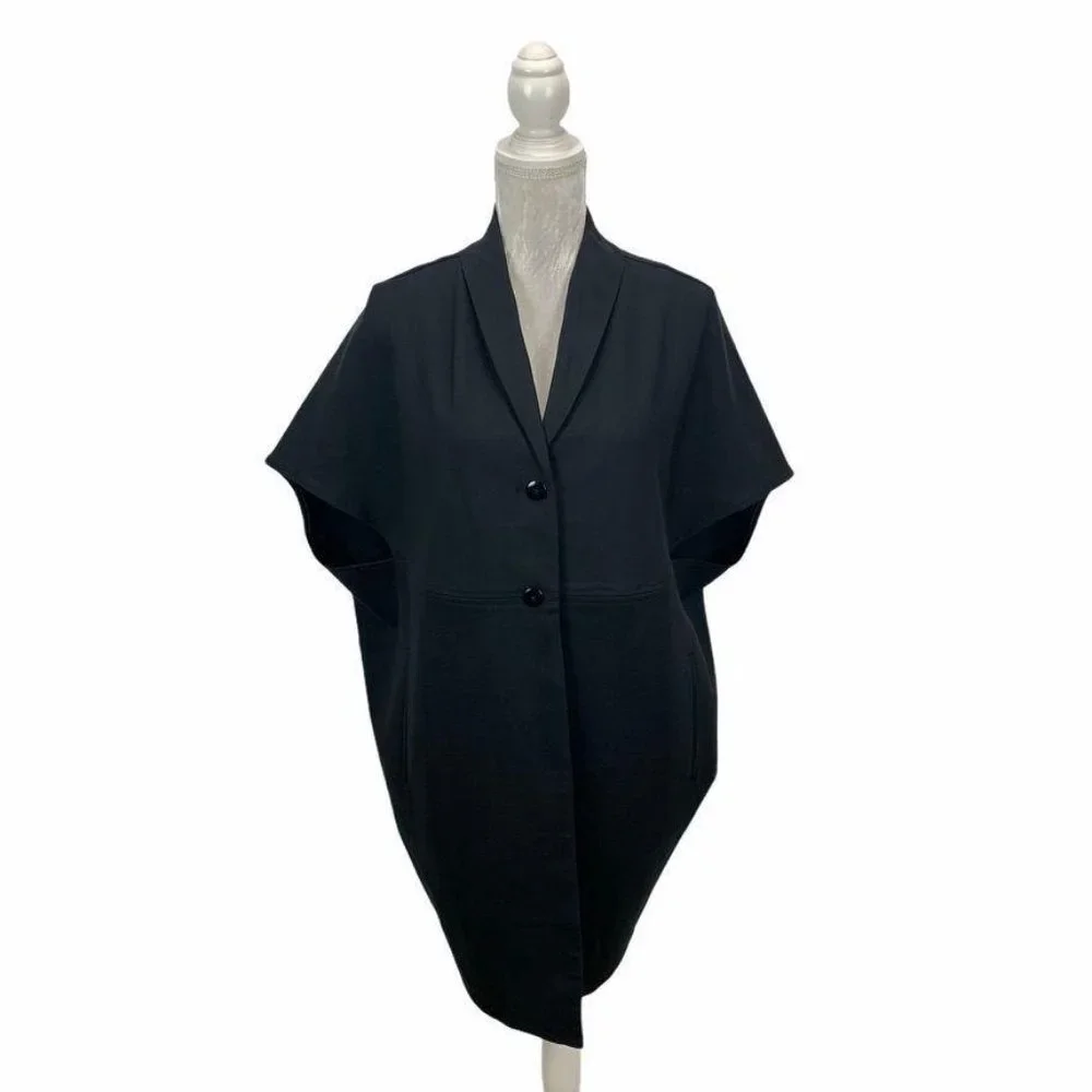 Marla Wynne Long Cape/Cocoon Blazer Black Heavy‎ S